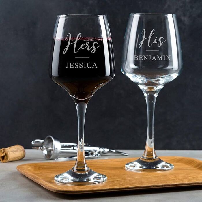 Opt for high-quality engraved glassware, such as wine glasses or whiskey tumblers